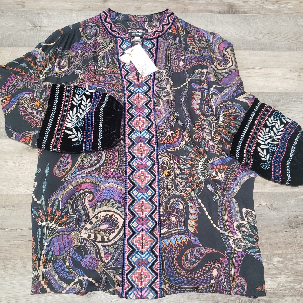 Johnny Was S Embroidered Velvet Sleeve Blouse NWT